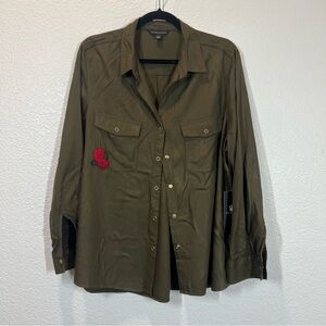 Rock & Republic army green snap button front top